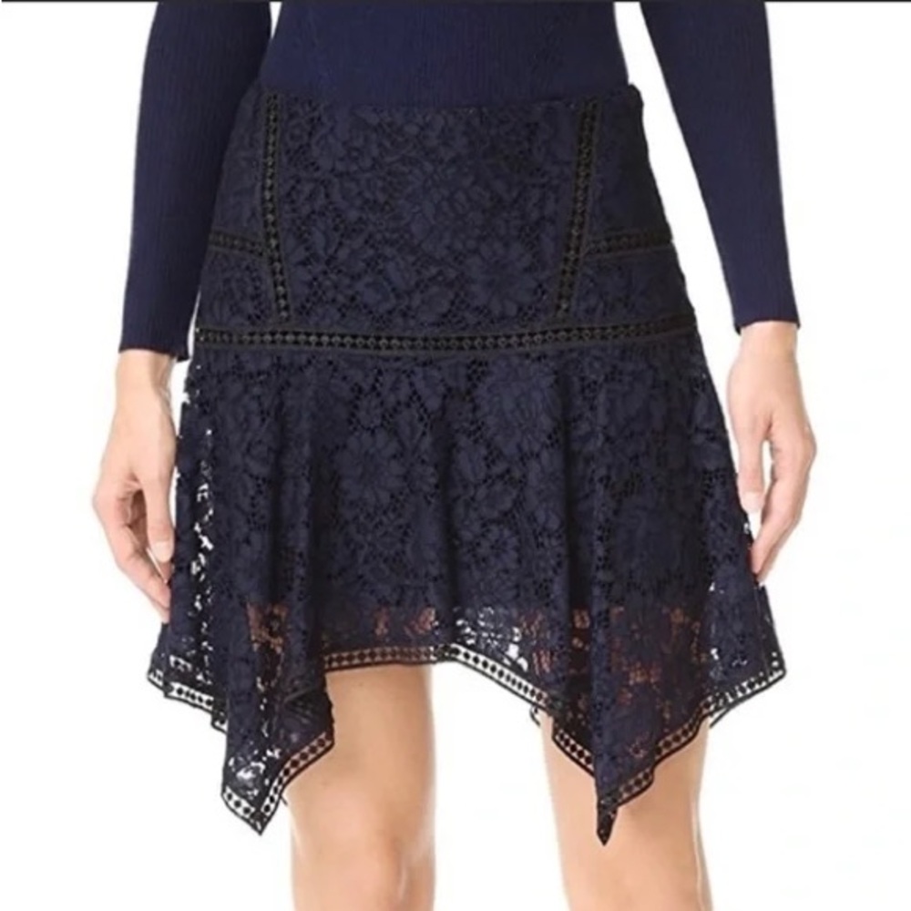 Veronica Beard Women's Aura Paneled Floral Lace Handkerchief Skirt in Navy